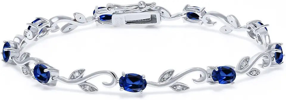 Sterling Silver Oval Birthstone Tennis Bracelet, 7 Inch