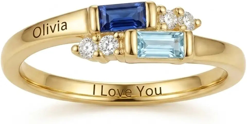 Gold-Tone Emerald-Cut Emerald Ring with Birthstone