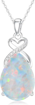 Sterling Silver Teardrop Opal Necklace with Birthstone