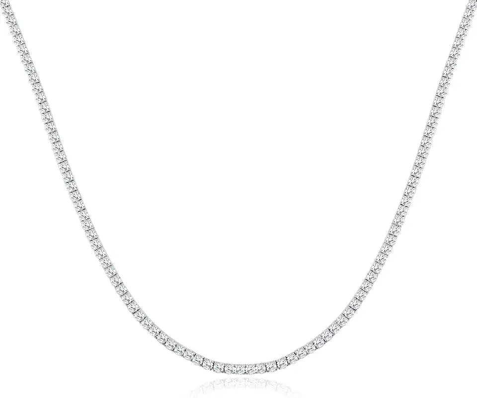 Sterling Silver Round Cubic Zirconia Tennis Necklace