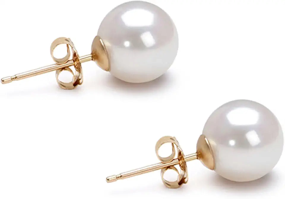 Gold-Tone Round Pearl Stud Earrings