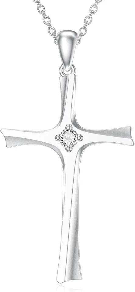 Sterling Silver Lab-Grown Diamond Cross Necklace