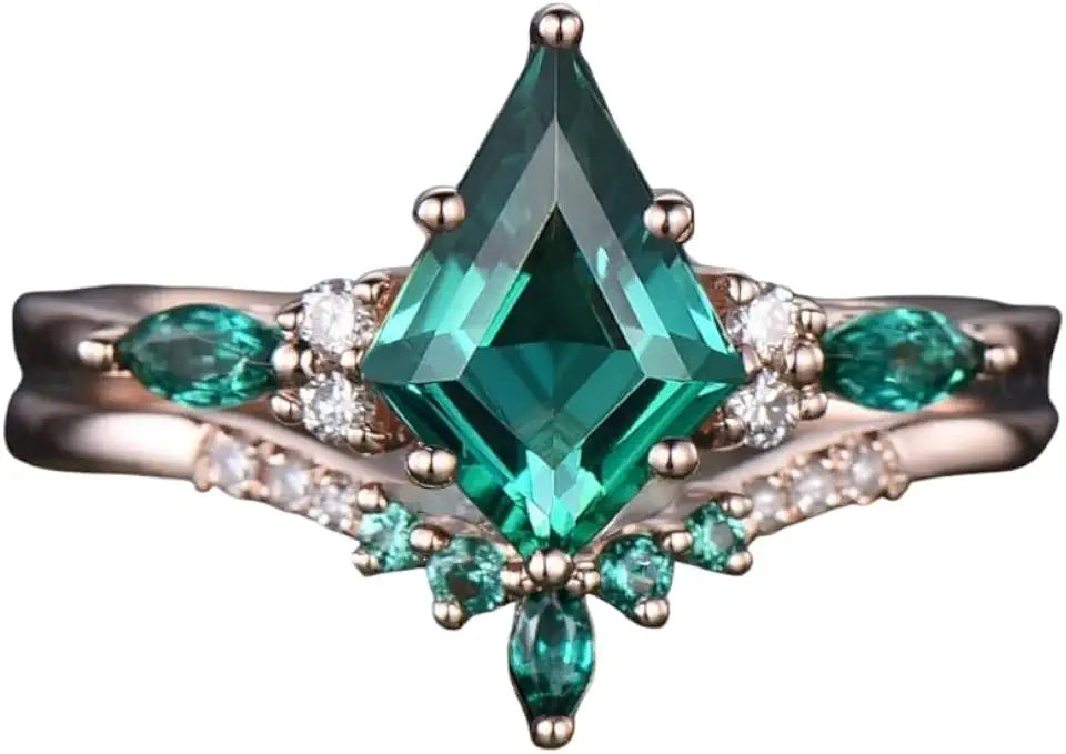 Gold-Tone Emerald Engagement Ring
