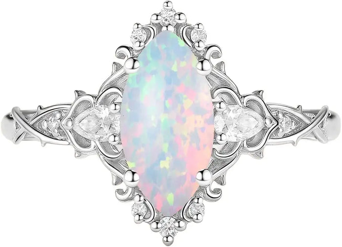 Gold-Tone Sterling Silver Opal Engagement Ring