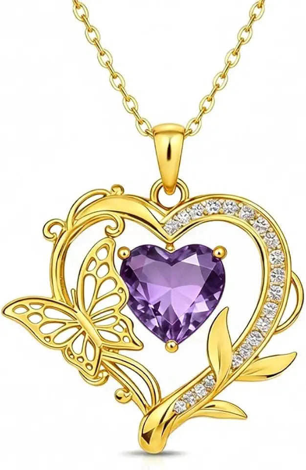 Gold-Tone Heart Butterfly Necklace, 10MM
