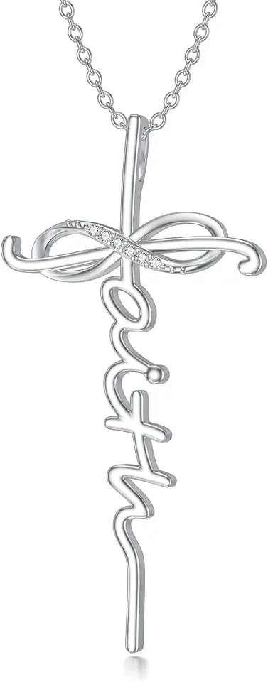 Sterling Silver Lab-Grown Diamond Infinity Cross Necklace