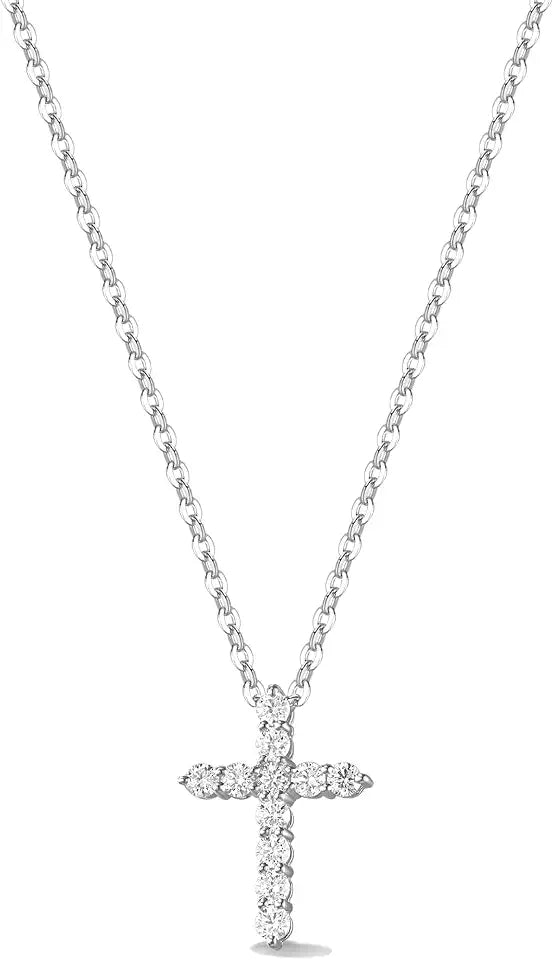 Sterling Silver Lab-Grown Diamond Cross Necklace