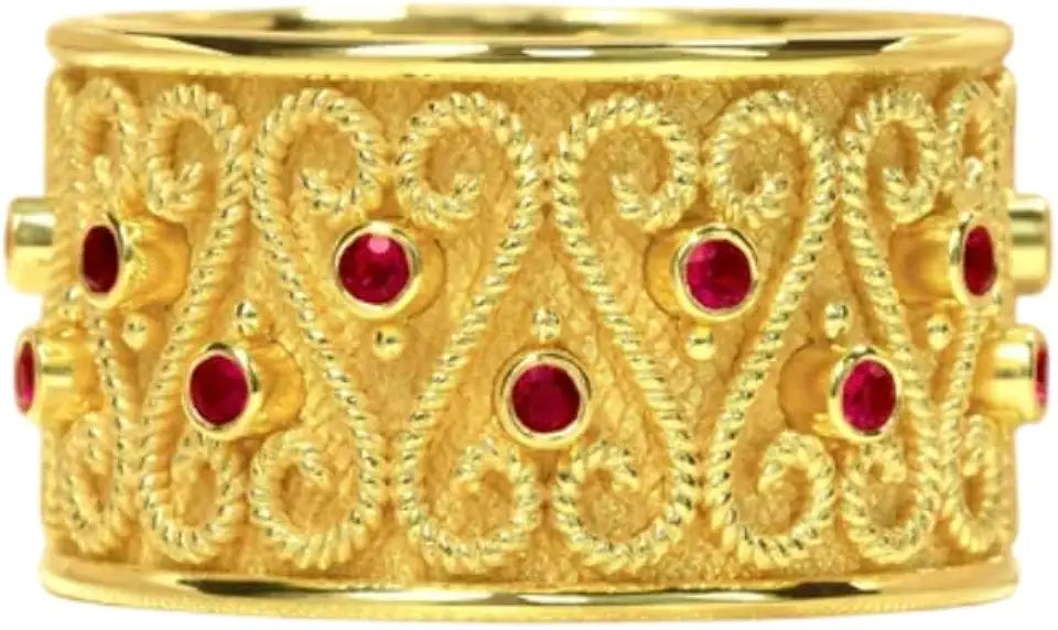Gold-Tone Sterling Silver Round Ruby Wedding Band with Birthstone