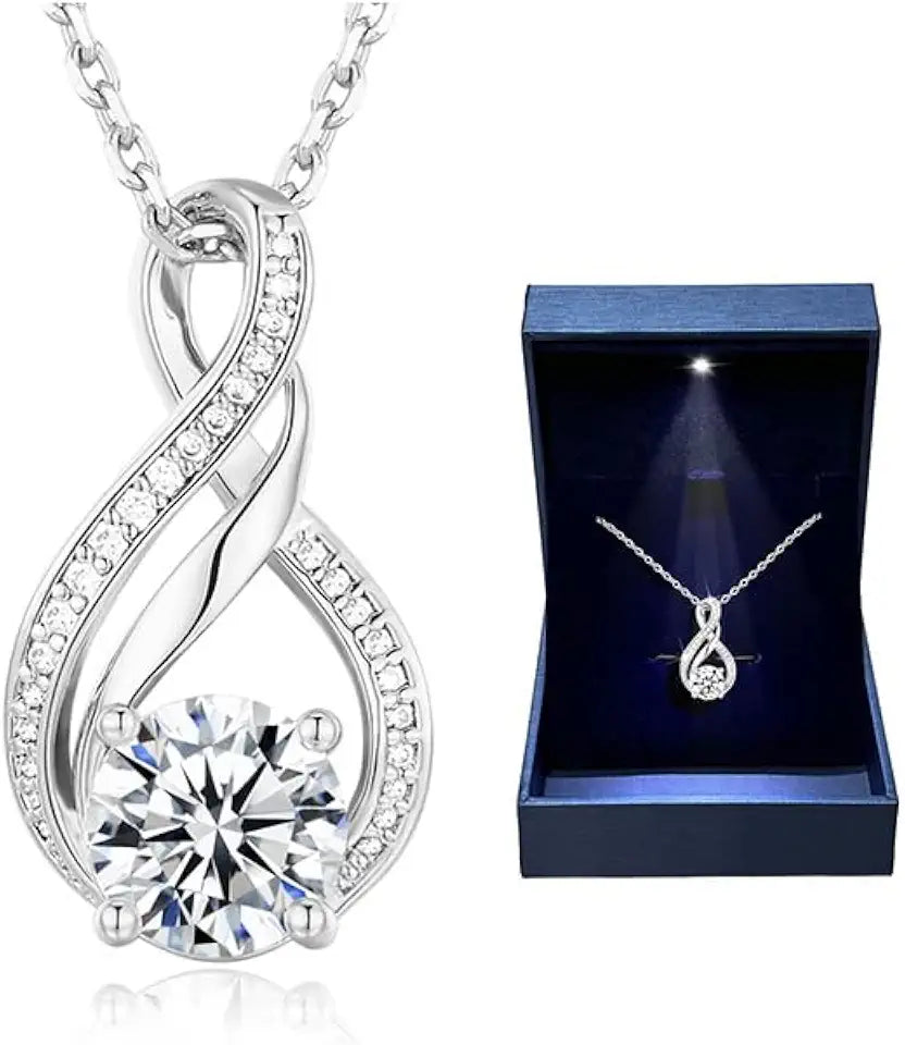 White Gold-Plated Moissanite Infinity Necklace