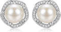Sterling Silver Freshwater Pearl Stud Floral Earrings