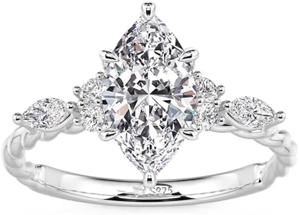 Sterling Silver Oval Moissanite Engagement Ring