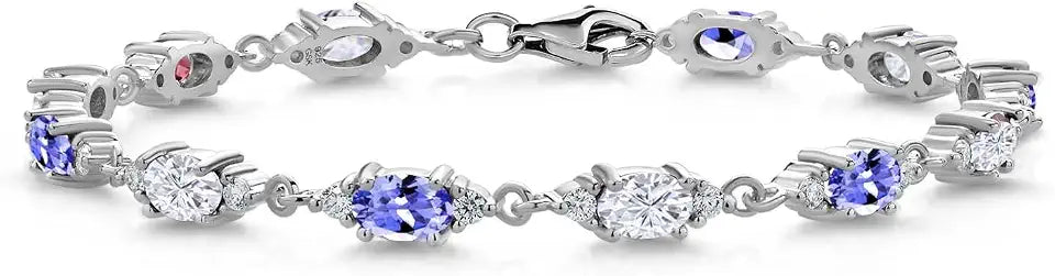 Sterling Silver Oval Moissanite Tennis Bracelet with Birthstone