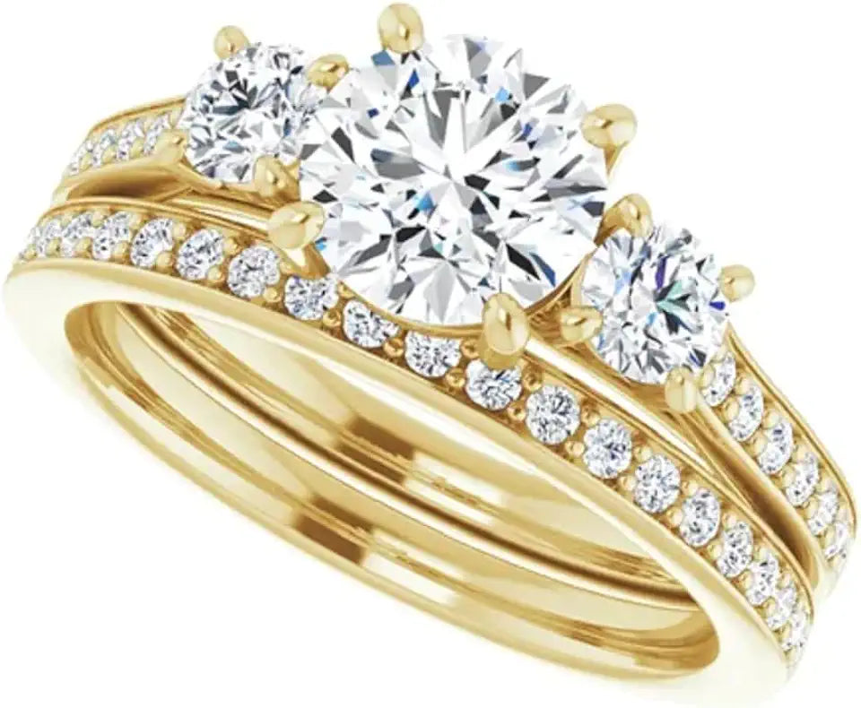 Gold-Tone Round Moissanite Halo Engagement Ring