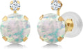 Gold-Tone Round Created Sapphire Earrings