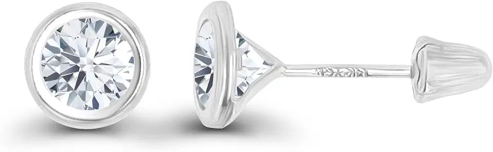 Gold-Tone Round Birthstone Stud Solitaire Earrings, 5mm