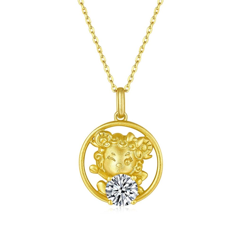 Gold-plated sterling silver Chinese zodiac goat pendant with moissanite