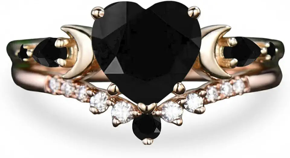 Gold-Tone Sterling Silver Heart Moon Engagement Ring