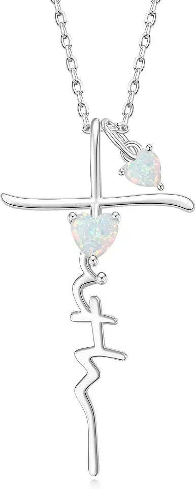 Birthstone Heart Cross Necklace