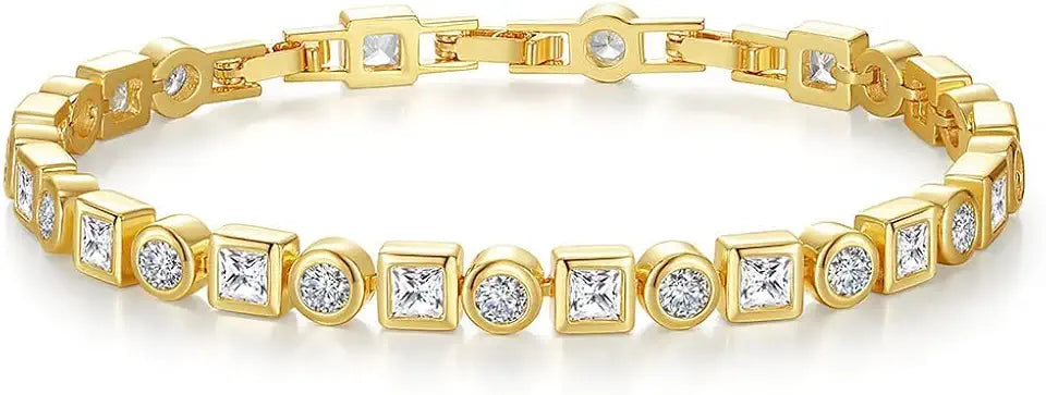Gold-Tone Square Moissanite Tennis Bracelet
