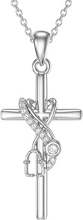 18K White Gold-Plated Sterling Silver Stethoscope Necklace