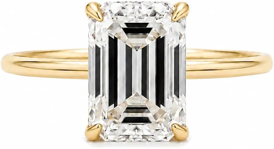 Sterling Silver Emerald-Cut Moissanite Engagement Ring