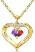 Gold-Tone Moissanite Heart Necklace with Birthstone