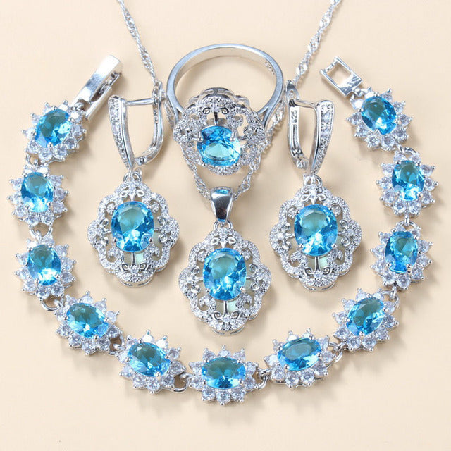 Cubic Zirconia 4-Piece Jewelry Set – Necklace, Earrings, Bracelet and Ring