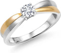 Gold-Tone Sterling Silver Round Birthstone Solitaire Engagement Ring