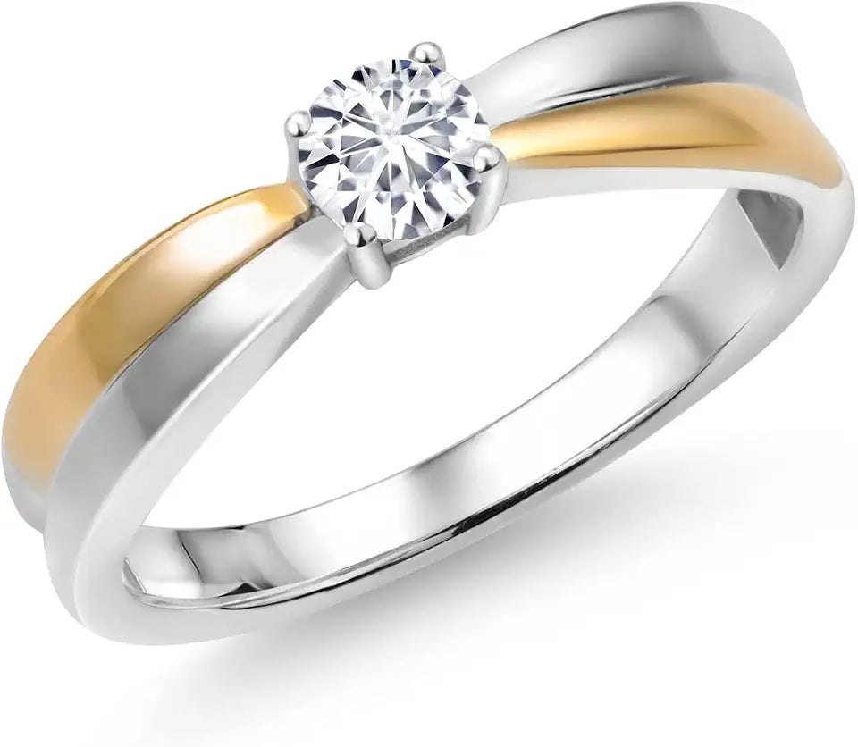 Gold-Tone Sterling Silver Round Birthstone Solitaire Engagement Ring