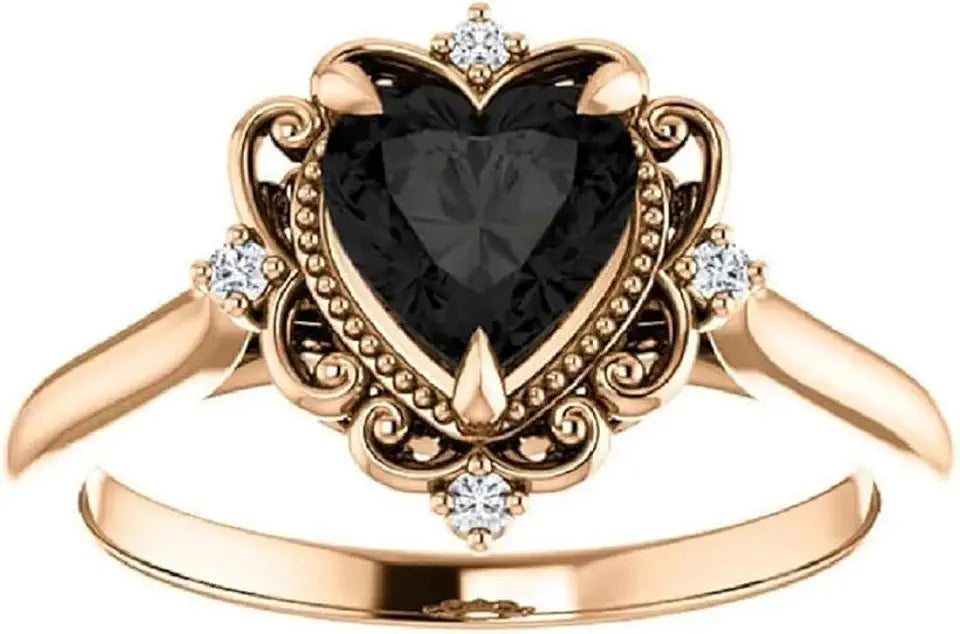 Gold-Tone Moissanite Heart Halo Engagement Ring