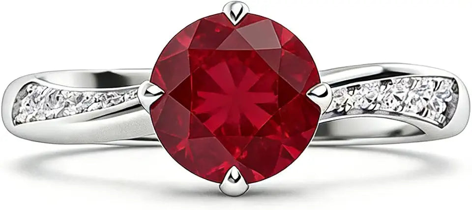 Gold-Tone Round Moissanite Solitaire Engagement Ring with Birthstone