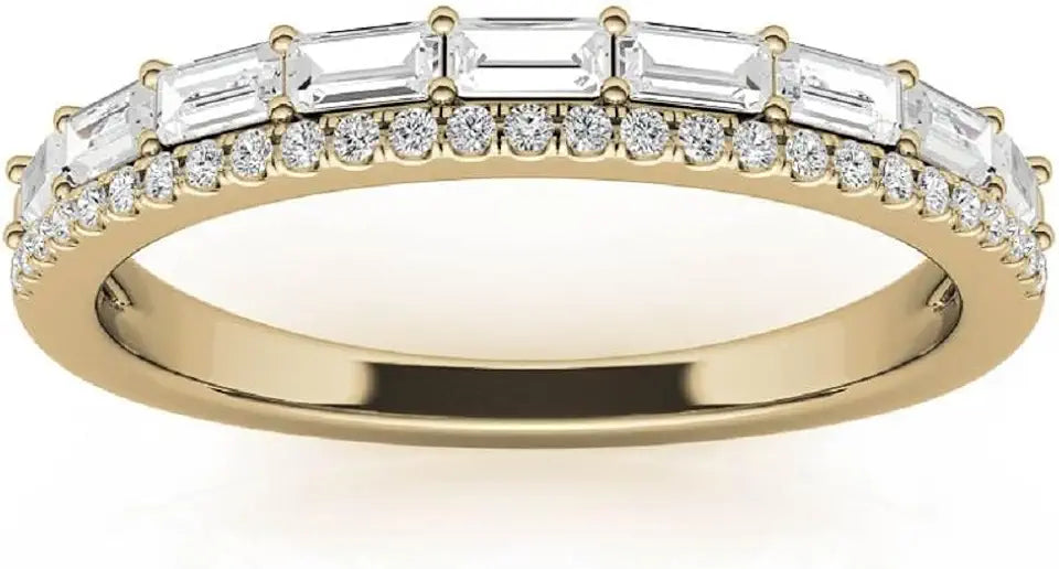 Gold-Tone Round Moissanite Solitaire Wedding Band