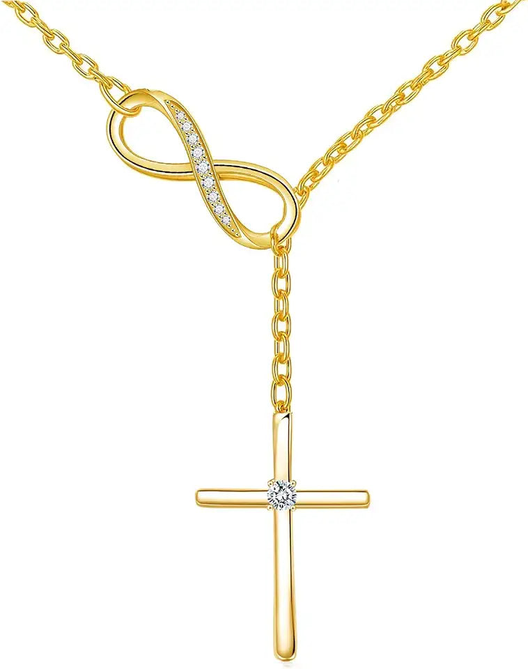18K Yellow Gold-Plated Birthstone Cross Necklace