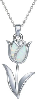 Sterling Silver Opal Floral Necklace with Birthstone