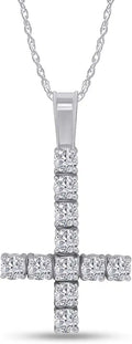 Gold-Tone Sterling Silver Round Moissanite Cross Rope Necklace