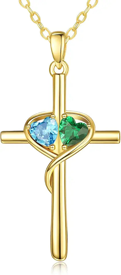 Gold-Tone Birthstone Cross Necklace