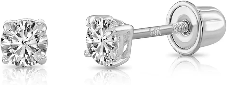 Gold-Tone Round Lab-Grown Diamond Stud Earrings