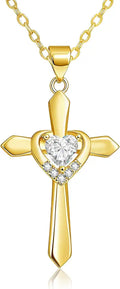 Gold-Tone Birthstone Heart Cross Necklace
