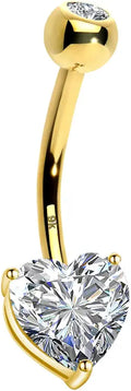 Gold-Tone Cubic Zirconia Heart Solitaire Body Jewelry