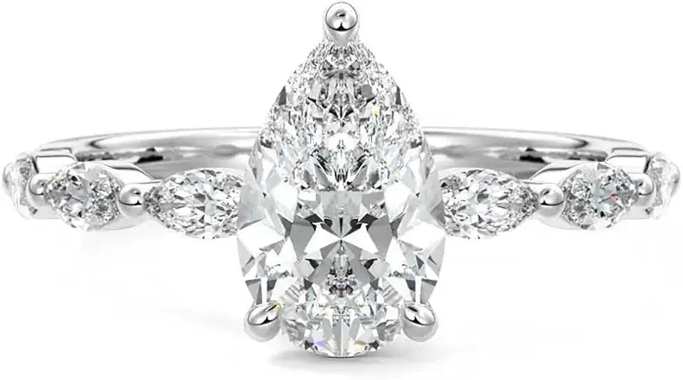 Sterling Silver Pear-Cut Moissanite Engagement Ring