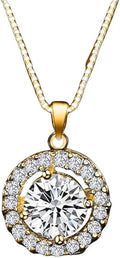 Gold-Tone Round Moissanite Solitaire Necklace