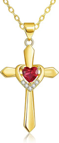 Gold-Tone Birthstone Heart Cross Necklace