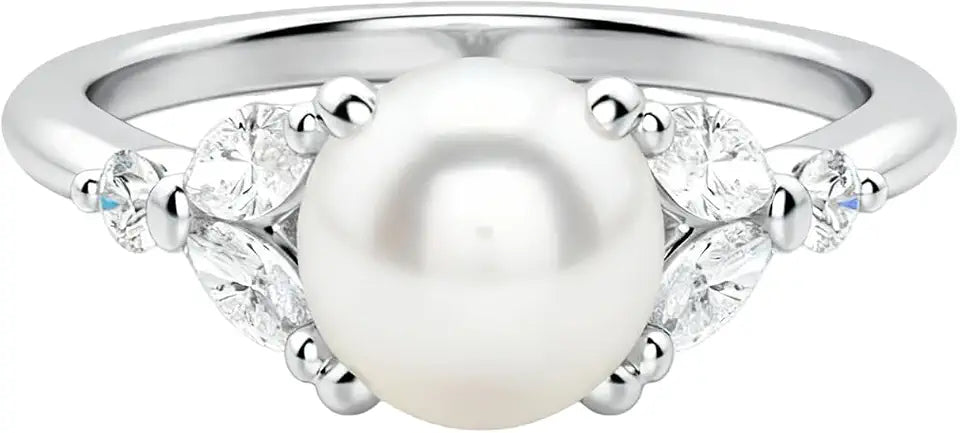 Gold-Tone Round Freshwater Pearl Engagement Ring