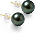 Gold-Tone Black Pearl Stud Earrings, 11mm