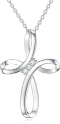 Sterling Silver Lab-Grown Diamond Infinity Cross Necklace, 2 inch