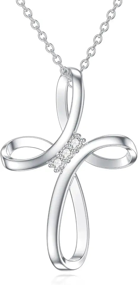 Sterling Silver Lab-Grown Diamond Infinity Cross Necklace, 2 inch