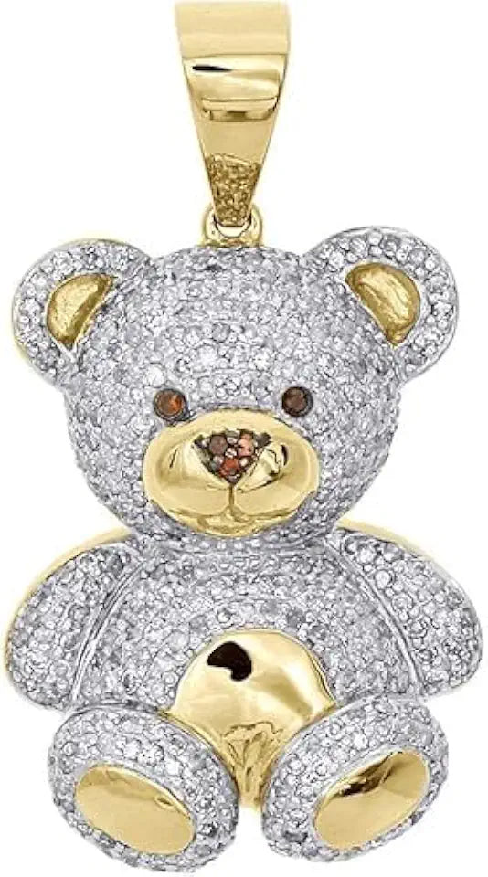 Gold-Tone Round Lab-Grown Diamond Teddy Bear Pendant