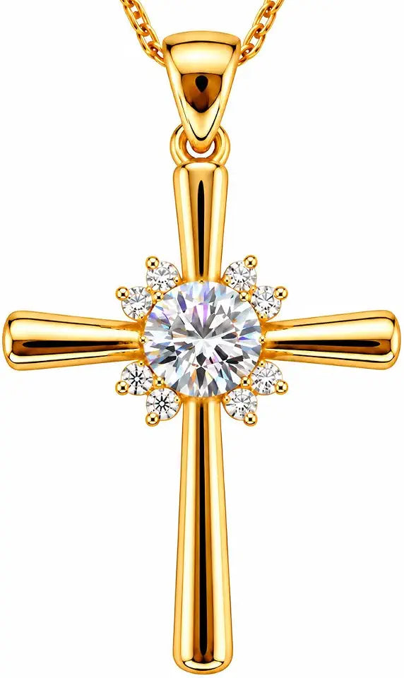 18K Gold-Plated Sterling Silver Moissanite Cross Necklace