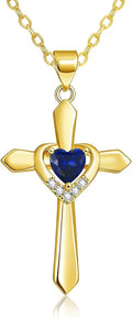 Gold-Tone Birthstone Heart Cross Necklace