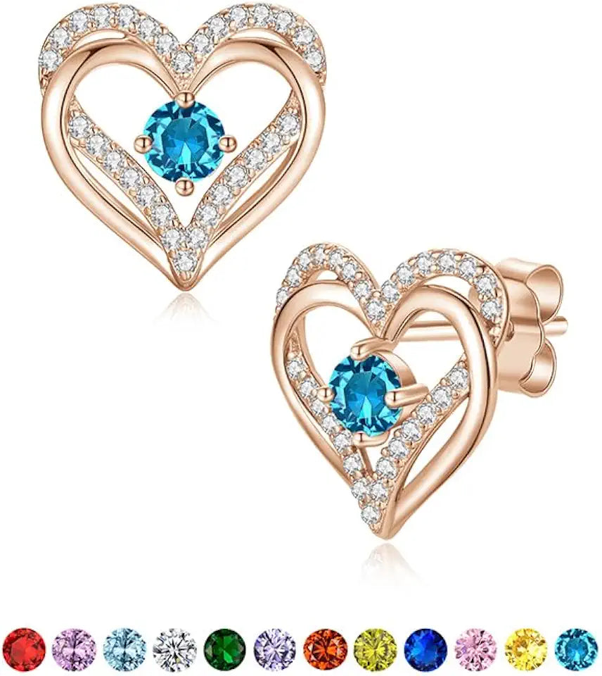 Gold-Tone Sterling Silver Birthstone Heart Earrings